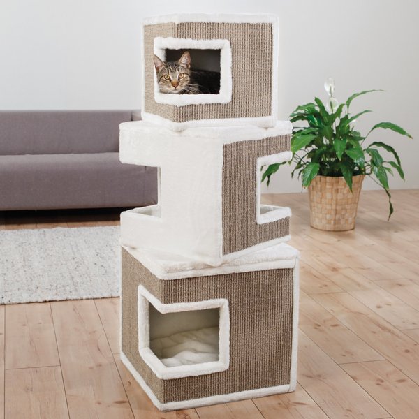 TRIXIE Lilo 48.2in Plush Cat Tree & Condo, White/Brown