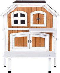TRIXIE 2-Story Cottage Outdoor Wooden Cat House, Brown/White slide 2 of 6
