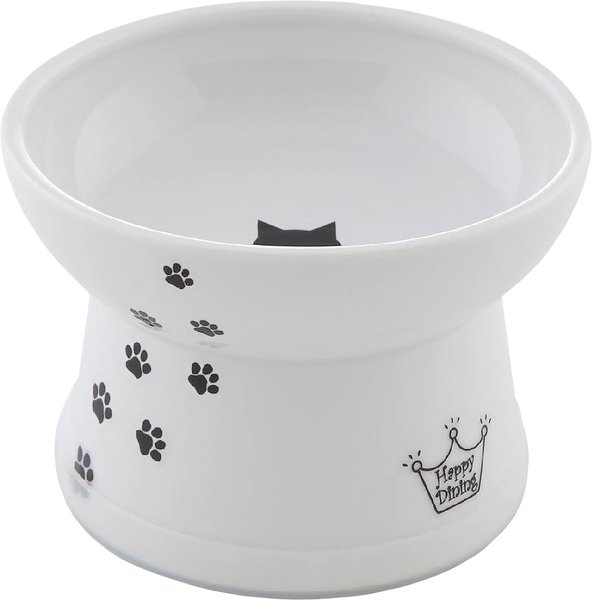 Necoichi Ceramic Elevated Dog & Cat Food Bowl, White Paw Print, 1-cup slide 1 of 12