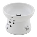 Necoichi Ceramic Elevated Dog & Cat Food Bowl, White Paw Print, 1-cup