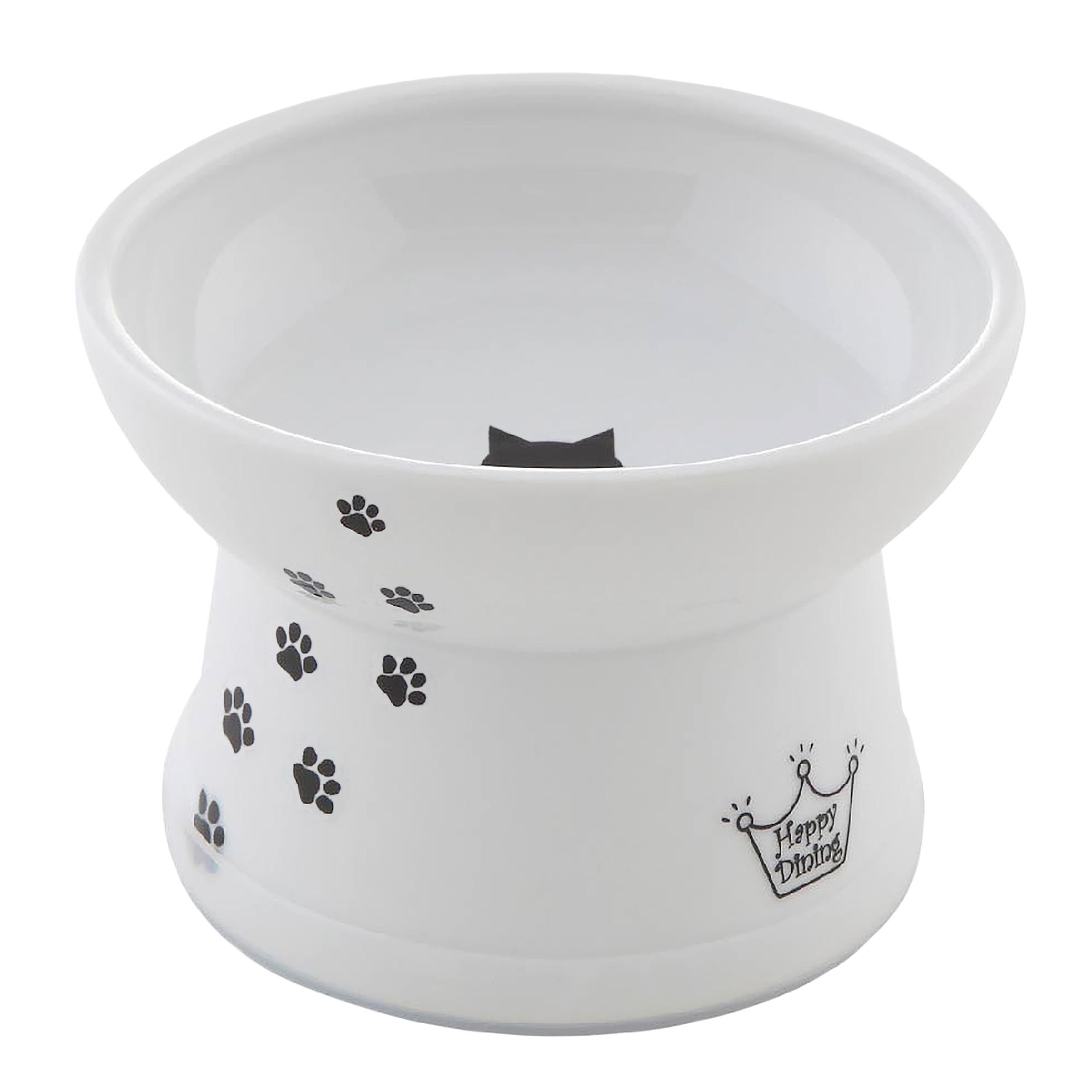 NECOICHI Ceramic Elevated Cat Food Bowl, White Paw Print Customer
