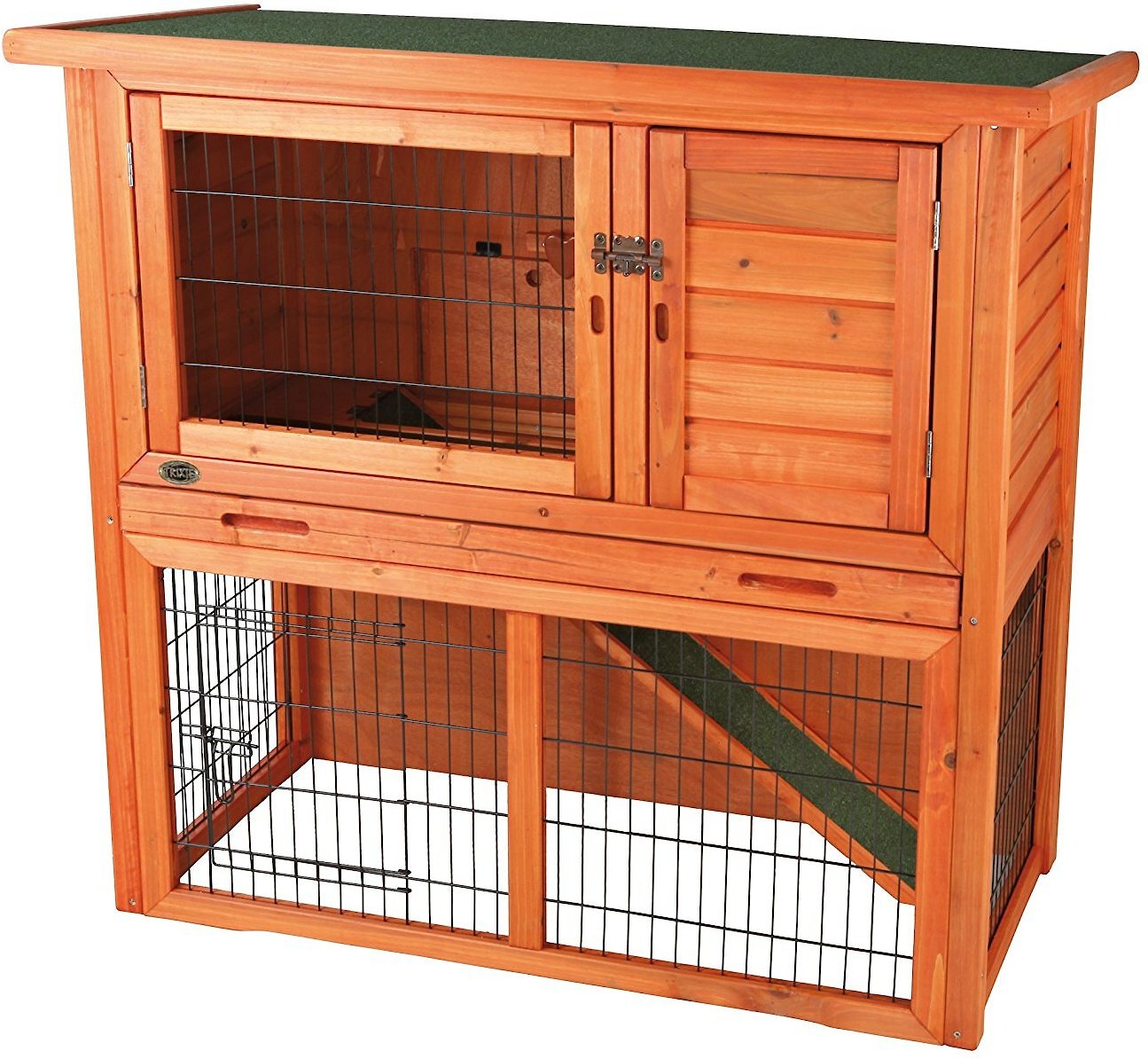 TRIXIE Natura Rabbit Hutch with Sloped Roof, Glazed Pine, Small 