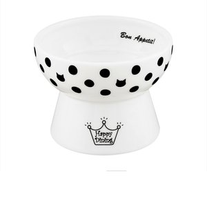 Necoichi Ceramic Elevated Dog & Cat Food Bowl, Polka Dot, 0.5-cup