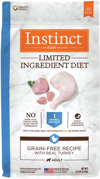 Instinct Limited Ingredient Diet Grain-Free Recipe with Real Turkey Freeze-Dried Raw Coated Dry Dog Food, 4-lb bag slide 1 of 11