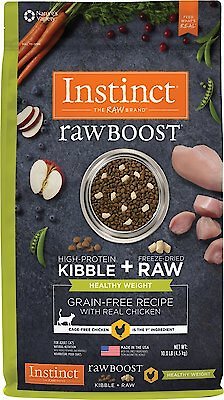 Instinct Raw Boost Healthy Weight Grain-Free Chicken & Freeze-Dried Raw Coated Pieces Recipe Dry Cat Food, 10-lb bag slide 1 of 11