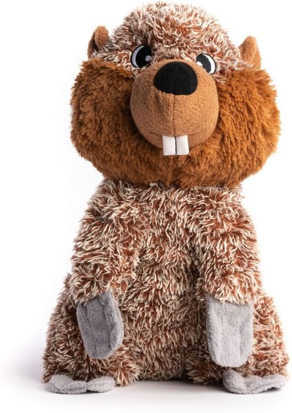 fabdog Beaver Fluffy Tough Squeaky Plush Dog Toy, Brown