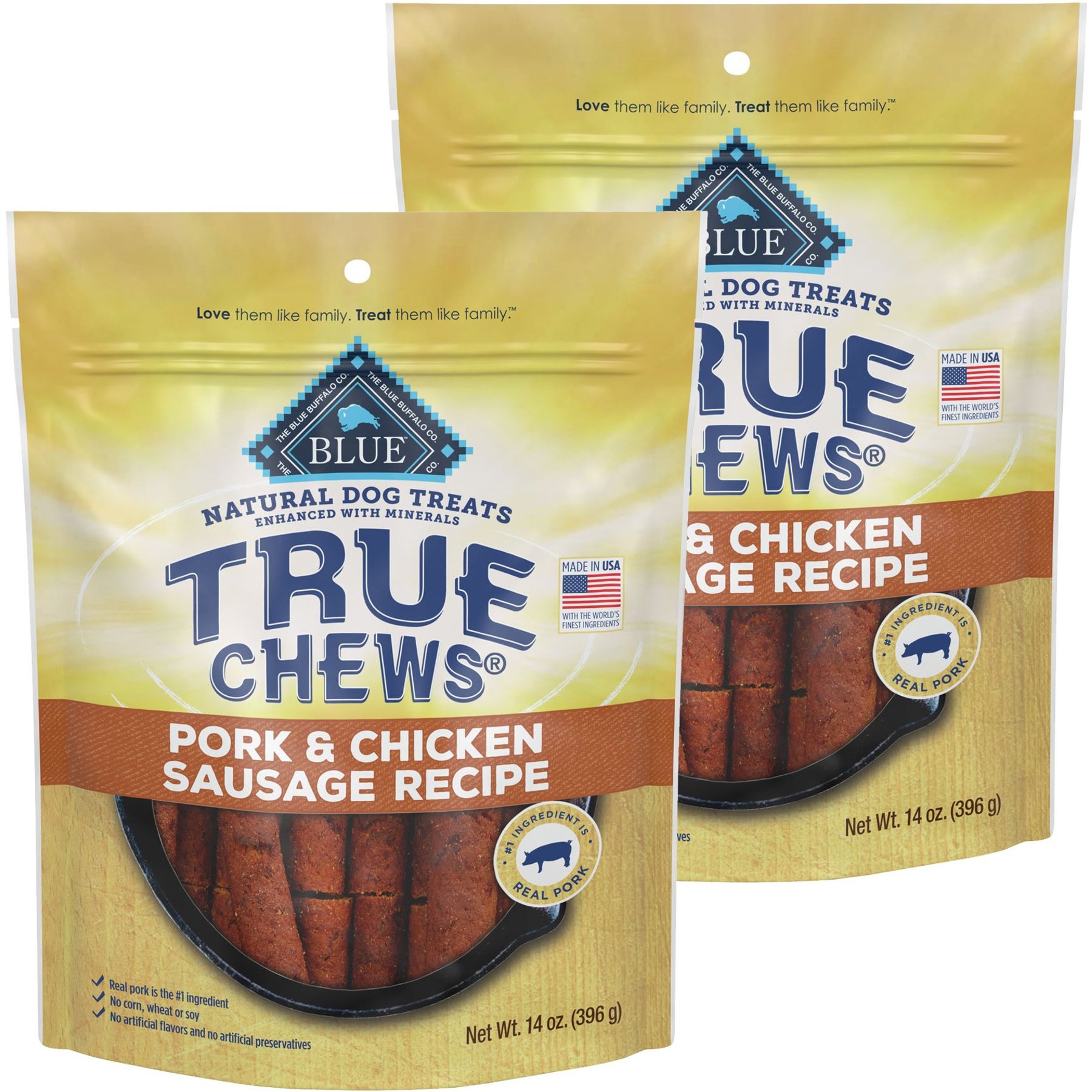 Blue Buffalo True Chews Natural Grain-Free Pork & Chicken Sausage Dog  Treats, 14-oz bag