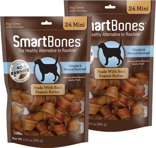 SMARTBONES Mini Peanut Butter Chew Bones Dog Treats, 48 count - Chewy.com