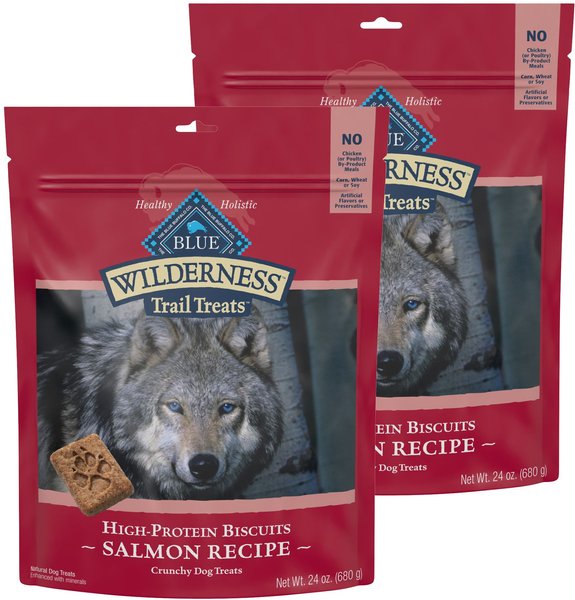 BLUE BUFFALO Wilderness Trail Treats Grain Free Salmon Biscuits Dog Treats 24 oz bag bundle of 2 Chewy