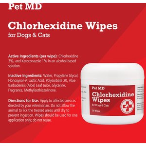 Pet MD Chlorhexidine Antiseptic Wipes for Dogs & Cats, 50 count
