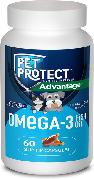 PET PROTECT Free Form Omega 3 Fish Oil Snip Tip Capsule Supplements for Small Dogs Cats 60 count Chewy