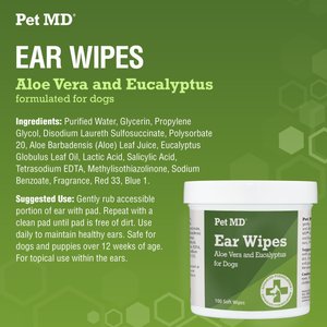 Pet MD Aloe Vera & Eucalyptus Dog Ear Wipes, 100 count