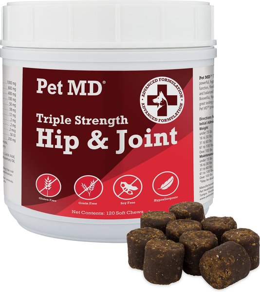 PET MD Triple Strength Hip & Joint Hypoallergenic Dog Supplement, 120 ...