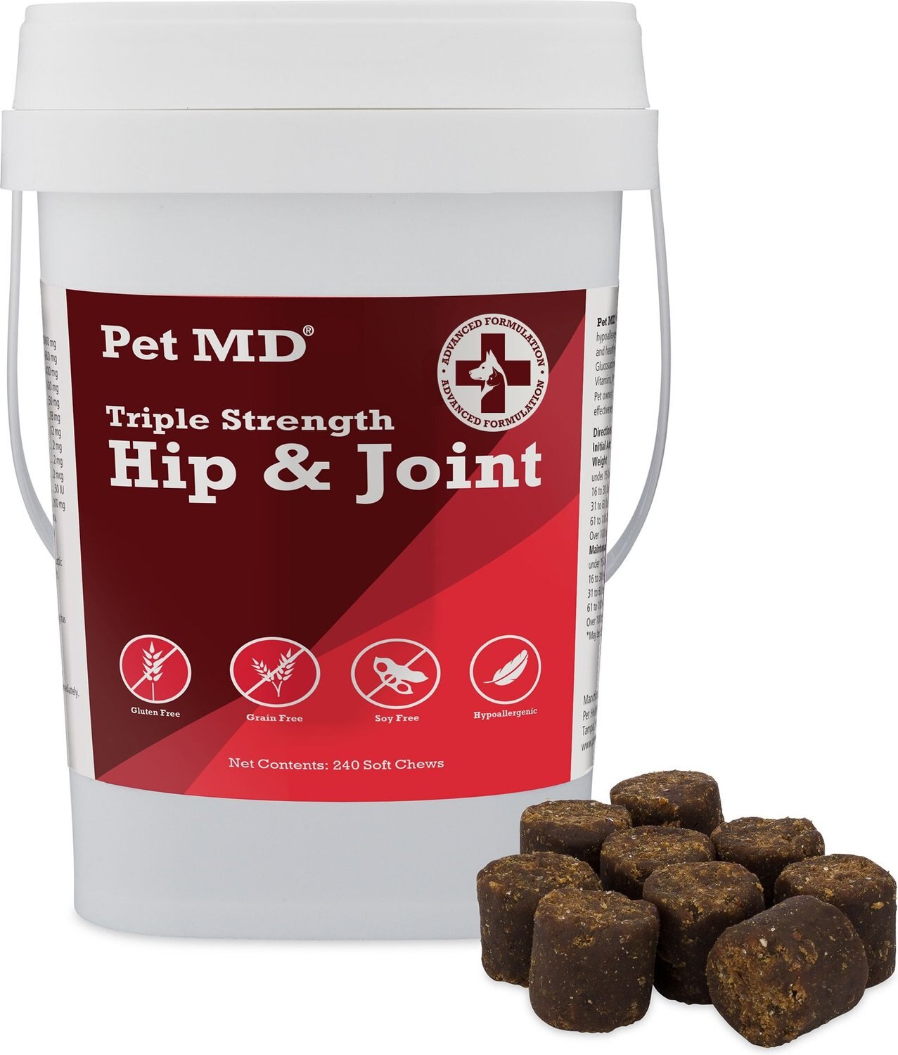 PET MD Triple Strength Hip & Joint Hypoallergenic Dog Supplement, 240 ...