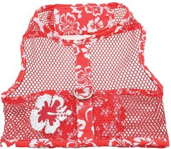 Doggie Design Cool Mesh Netted Aloha Hibiscus Dog Harness with Matching Leash, Small, Red