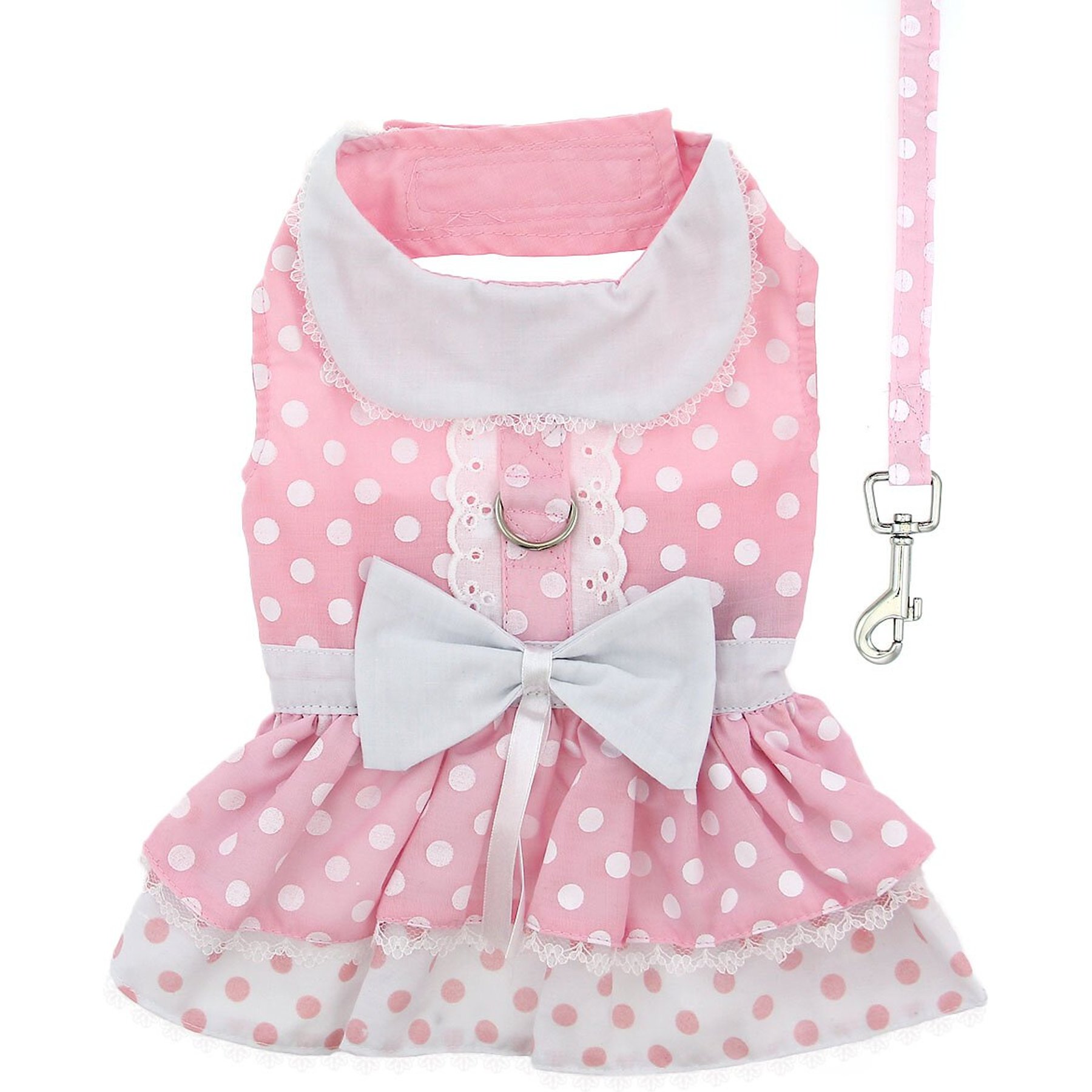 Doggie Design Polka Dot & Lace Dog Dress Set with Matching Leash, Large