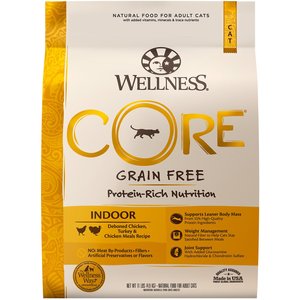 Wellness CORE Grain-Free Chicken, Turkey & Chicken Meal Indoor Formula Dry Cat Food, 11-lb bag