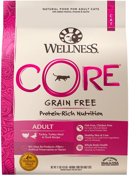 Wellness CORE Grain-Free Turkey, Turkey Meal & Duck Formula Natural Dry Cat Food, 11-lb bag slide 1 of 9