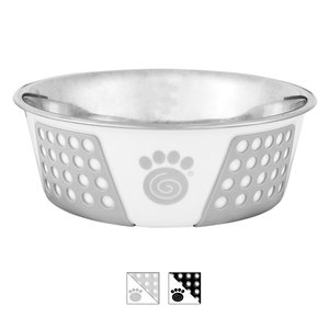 PetRageous Designs Fiji Non-Skid Stainless Steel Bowl, White/Light Gray, 1.75 cup