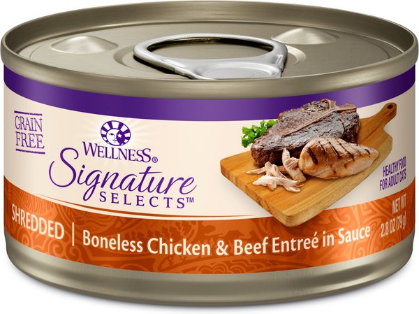 Wellness CORE Signature Selects Shredded Boneless Chicken & Beef Entree in Sauce Grain-Free Canned Cat Food, 2.8-oz, case of 12 slide 1 of 10