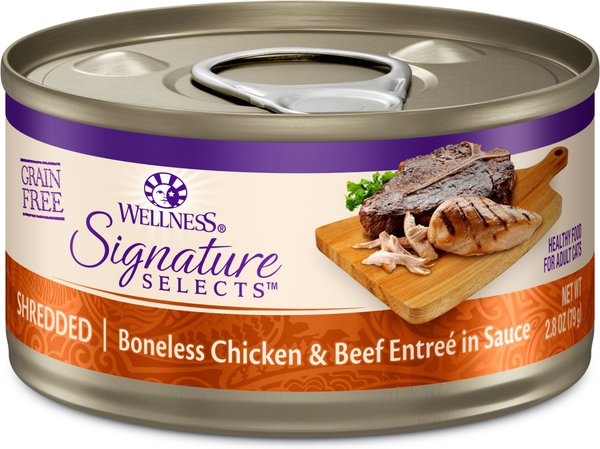 Wellness CORE Signature Selects Shredded Boneless Chicken & Beef Entree in Sauce Grain-Free Canned Cat Food, 2.8-oz, case of 12 slide 1 of 11