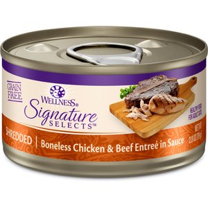 Wellness CORE Signature Selects Shredded Boneless Chicken & Beef Entree in Sauce Grain-Free Canned Cat Food, 2.8-oz, case of 12