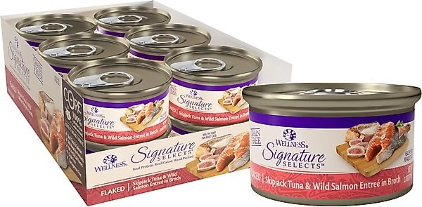 Wellness CORE Signature Selects Flaked Skipjack Tuna & Wild Salmon Entree in Broth Grain-Free Canned Cat Food, 2.8-oz, case of 12 slide 1 of 11