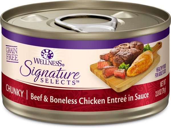 Wellness CORE Signature Selects Chunky Beef & Boneless Chicken Entree in Sauce Grain-Free Canned Cat Food, 2.8-oz, case of 12 slide 1 of 11