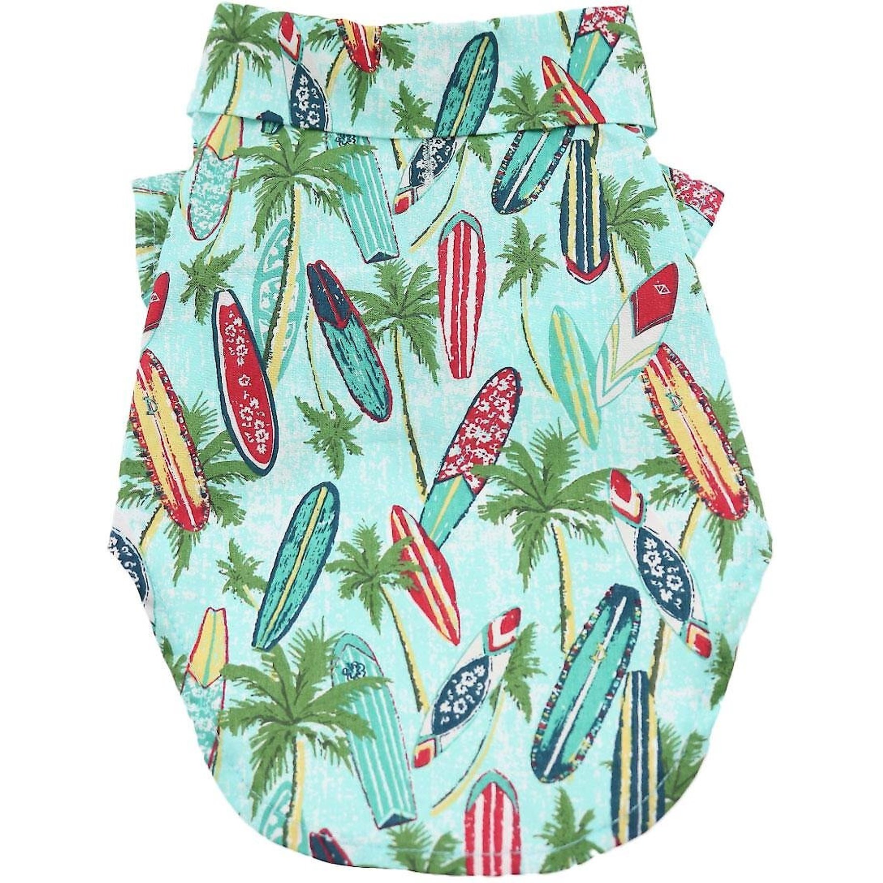 Doggie Design Hawaiian Surfboard & Palms Camp Shirt, XX-Small