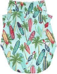 Doggie Design Hawaiian Surfboard & Palms Camp Shirt, Medium