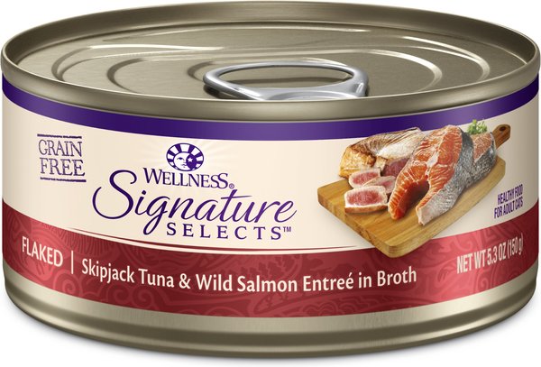 Wellness CORE Signature Selects Flaked Skipjack Tuna & Wild Salmon Entree in Broth Grain-Free Natural Canned Cat Food, 5.3-oz, case of 12 slide 1 of 10