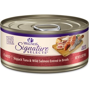 Wellness CORE Signature Selects Flaked Skipjack Tuna & Wild Salmon Entree in Broth Grain-Free Natural Canned Cat Food, 5.3-oz, case of 12