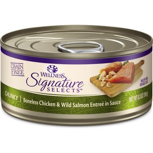 Wellness CORE Signature Selects Chunky Boneless Chicken & Wild Salmon Entree in Sauce Grain-Free Canned Cat Food, 5.3-oz, case of 12