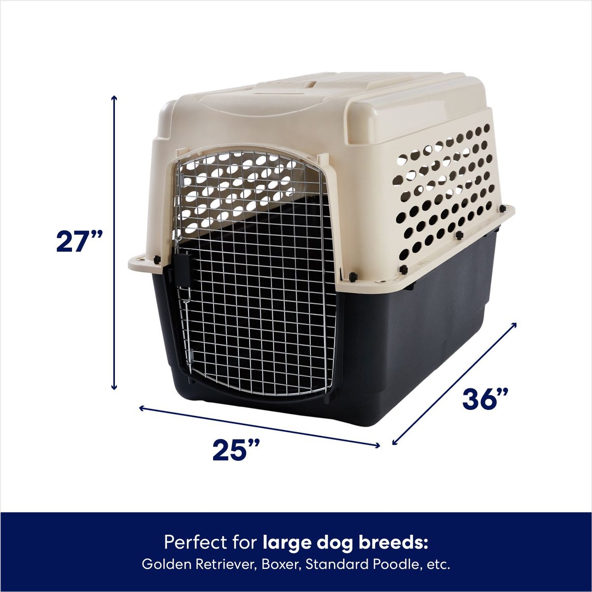 FRISCO Plastic Dog & Cat Kennel, Almond & Black, Large