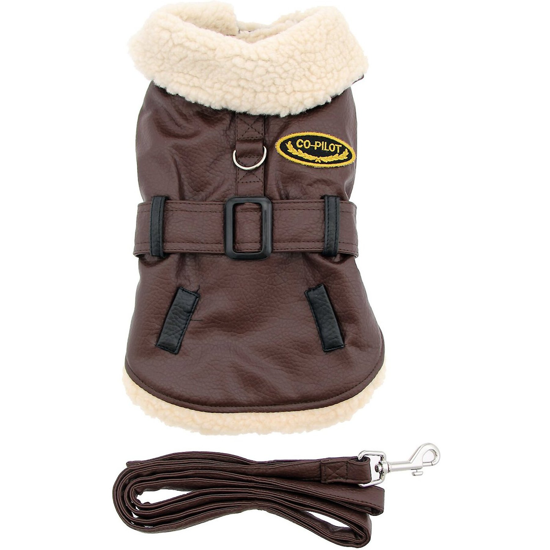 Doggie Design Faux Leather Bomber Dog Harness Coat & Leash, X-Small