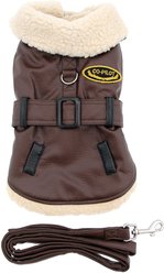 Doggie Design Faux Leather Bomber Dog Harness Coat & Leash, XX-Large