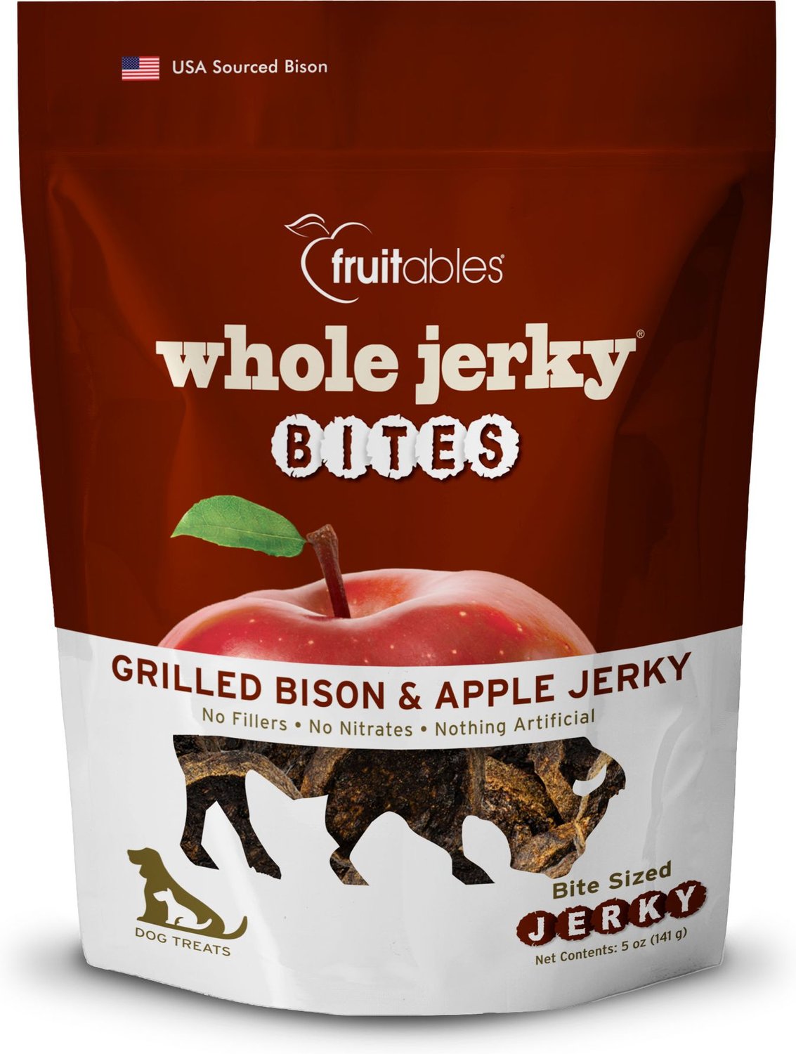 FRUITABLES Whole Jerky Bites Grilled Bison & Apple Dog Treats, 5oz bag