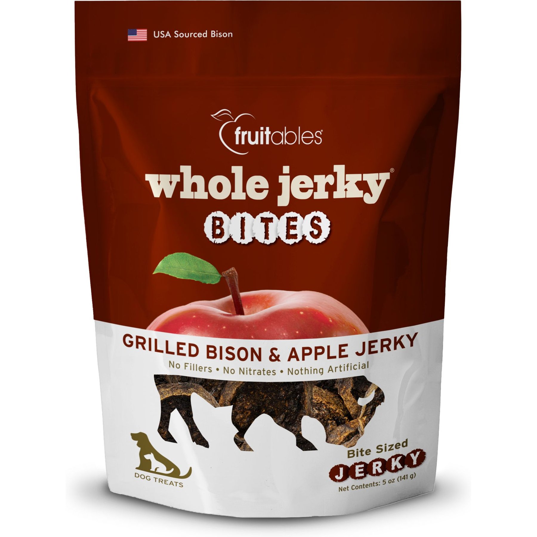 Fruitables Whole Jerky Bites Grilled Bison & Apple Dog Treats, 5-oz bag