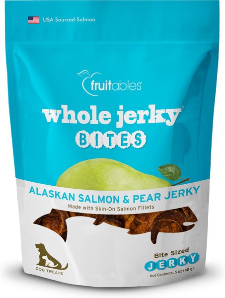 Fruitables Whole Jerky Bites Alaskan Salmon & Pear Dog Treats, 5-oz bag slide 1 of 8