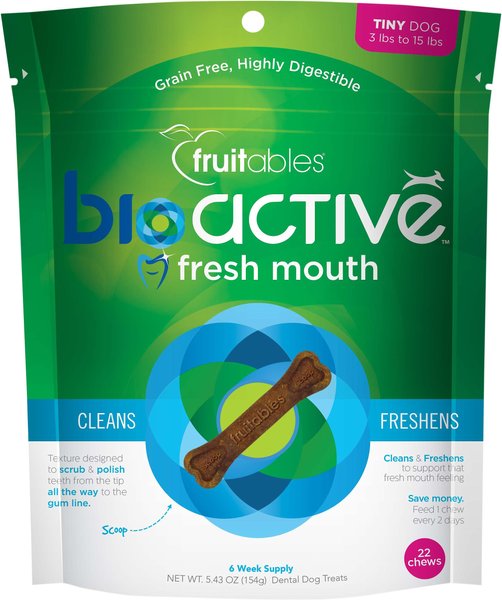 Fruitables BioActive Fresh Mouth Grain-Free Tiny Dental Dog Treats, 22 count slide 1 of 3
