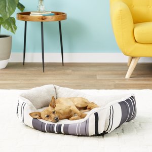 ASPCA Microtech Striped Bolster Dog Bed with Removable Cover, Gray