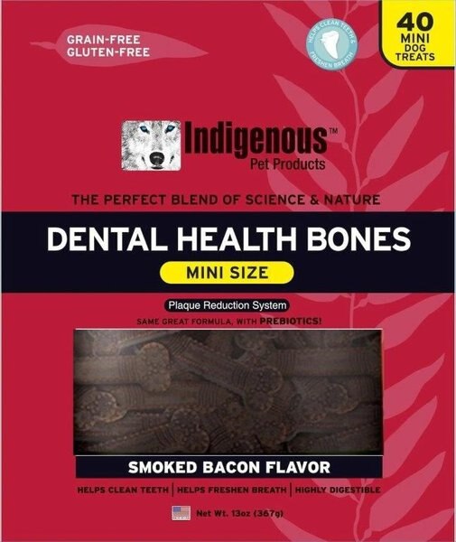 Indigenous Pet Products Smoked Bacon Flavored Grain-Free Mini Dental Dog Treats, 40 count slide 1 of 4
