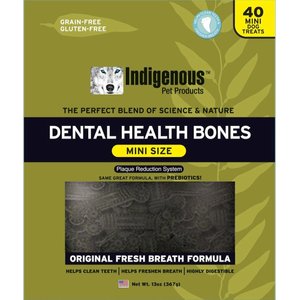 Indigenous Pet Products Fresh Breath Formula Grain-Free Mint Flavored Mini Dental Dog Treats, 40 count