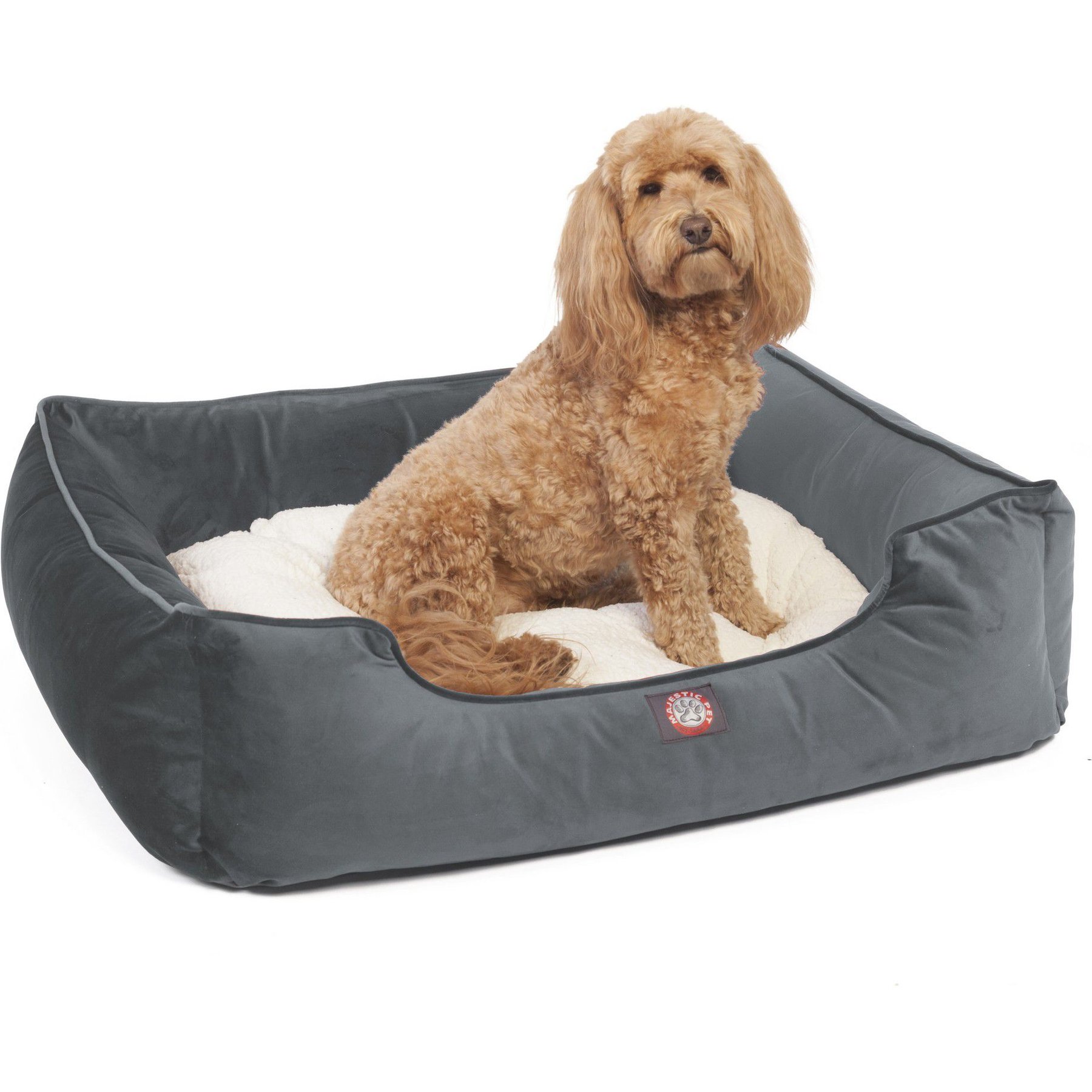 Majestic Pet Velvet Contemp Lounge Bolster Dog Bed with Removable Cover, Steel, X-Large