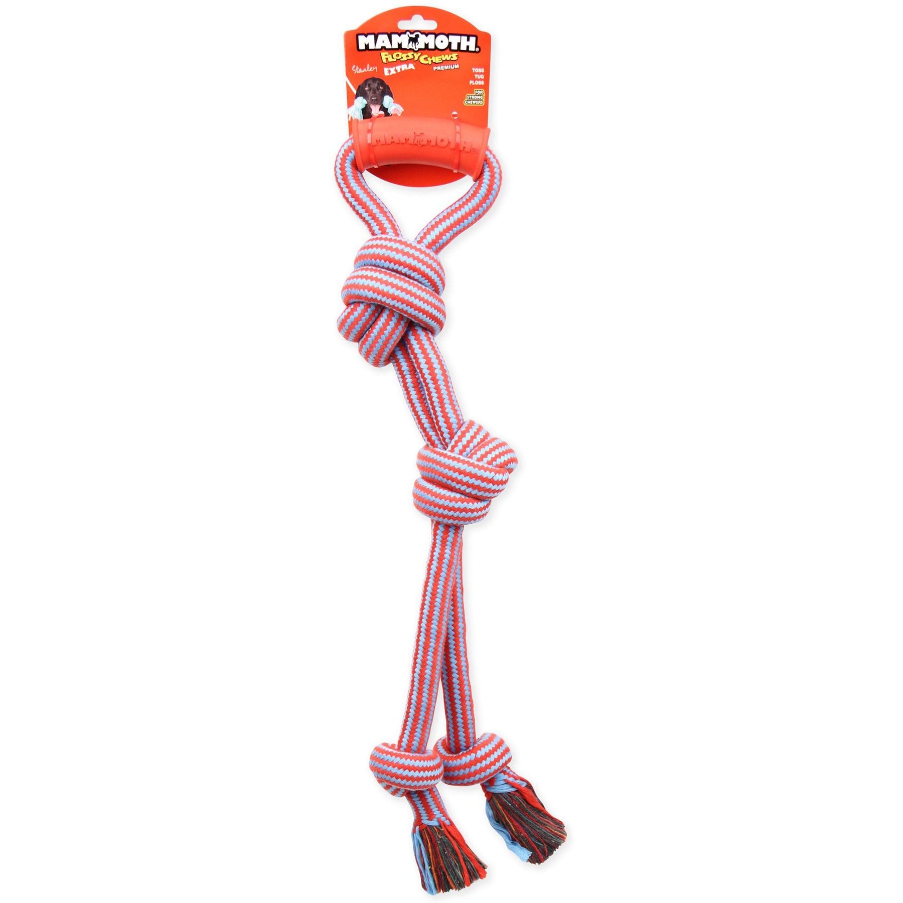 Mammoth Flossy Chews EXTRA Premium Cotton Poly Color Twin Rope Tug with Handle Dog Toy, Assorted Colors, Large