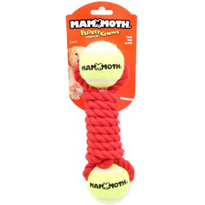 Mammoth Flossy Chews Twister Bone with Tennis Balls Tough Rope Tug Dog Toy