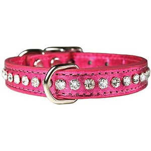 OmniPet Signature Leather Crystal Dog Collar, Metallic Pink, 12-in