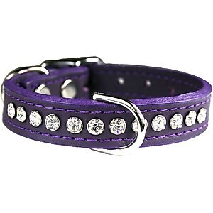 OmniPet Signature Leather Crystal Dog Collar, Purple, 10-in