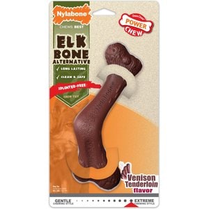 Nylabone Power Elk Bone Alternative Venison Tenderloin Tough Dog Chew Toy, Brown, X-Large/Souper