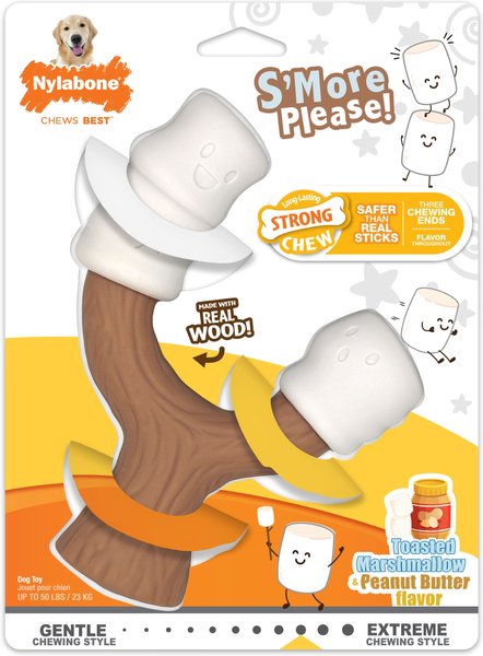 Nylabone Strong Toasted Marshmallow Stick & Peanut Butter Flavor Tough Dog Chew Toy, Brown, Large/Giant
